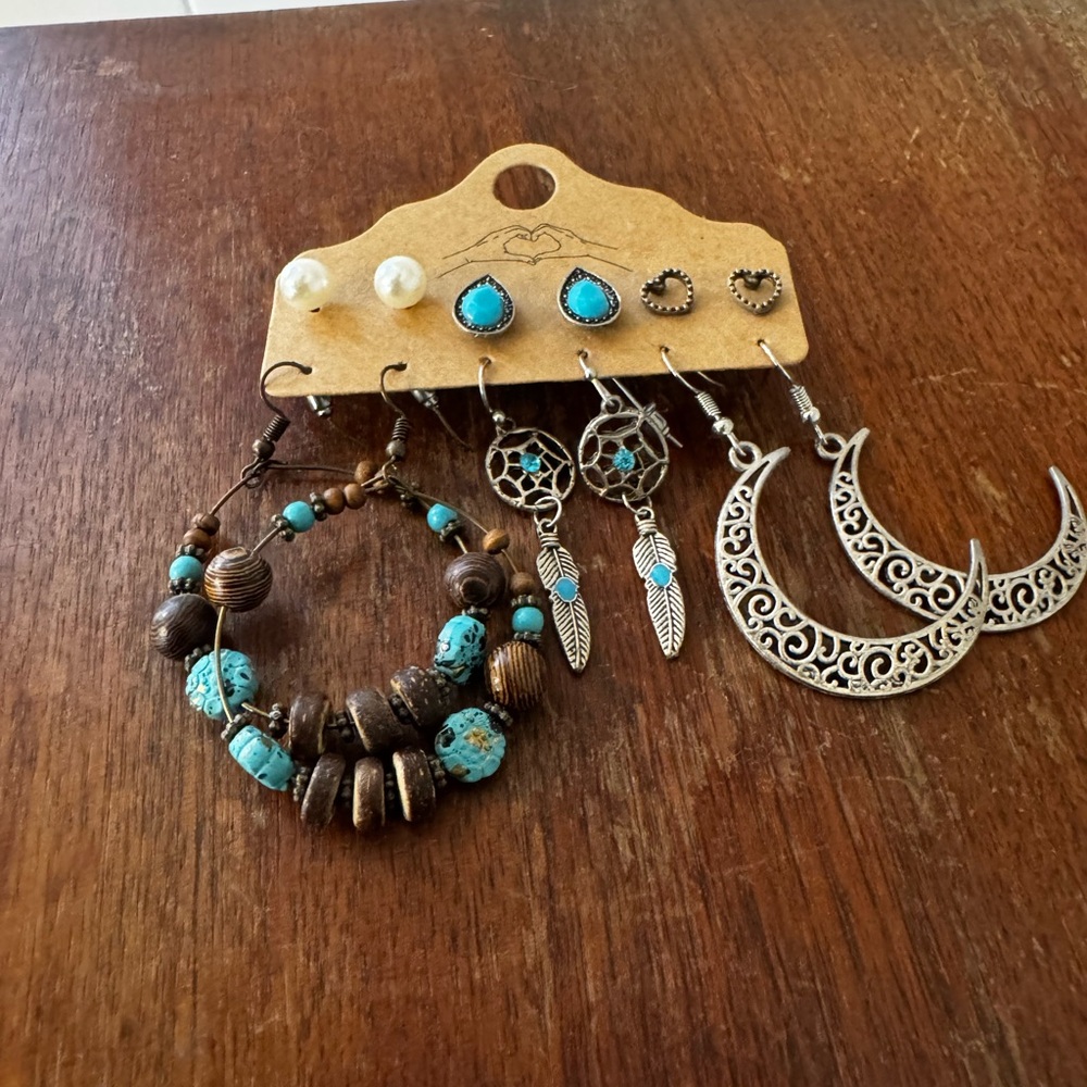 Boho Turquoise & Silver Earring Set - Women Jewelry